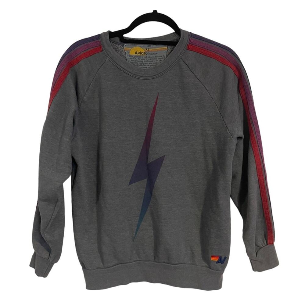 AVIATOR NATION Thunder Bolt Reversible Sweatshirt Gray WMNS XS *STORE SOLD OUT*
